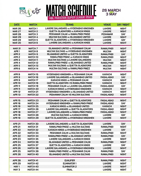 PSL 11 schedule